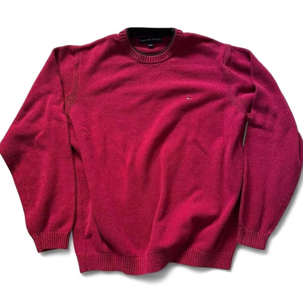Tommy Hilfiger Crewneck Knit Sweater Size XL Red Y2K Preppy